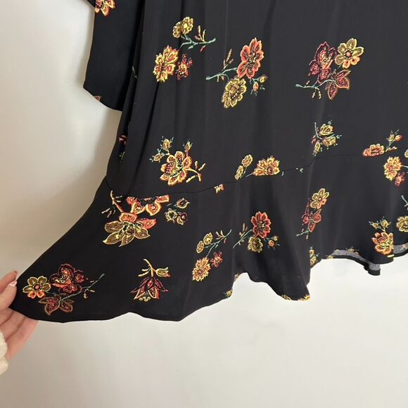 A.L.C. Black Floral Ruffle Cassidy 100% Silk Dress Size 14 - Picture 5 of 9